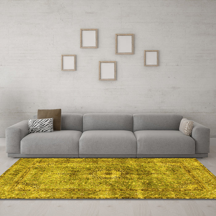 Machine Washable Persian Yellow Traditional Rug in a Living Room, wshtr4361yw