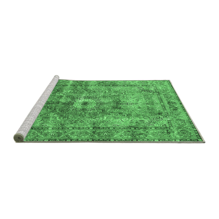Sideview of Machine Washable Persian Emerald Green Traditional Area Rugs, wshtr4361emgrn