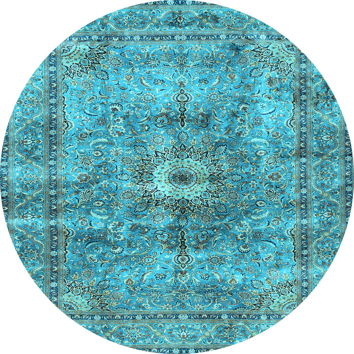 Round Machine Washable Persian Light Blue Traditional Rug, wshtr4361lblu