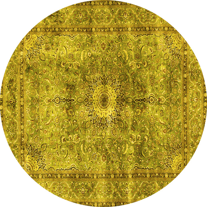 Round Persian Yellow Traditional Rug, tr4361yw