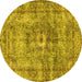 Round Persian Yellow Traditional Rug, tr4361yw