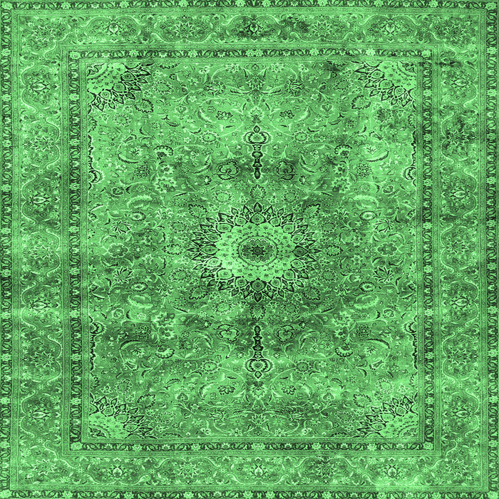 Square Machine Washable Persian Emerald Green Traditional Area Rugs, wshtr4361emgrn