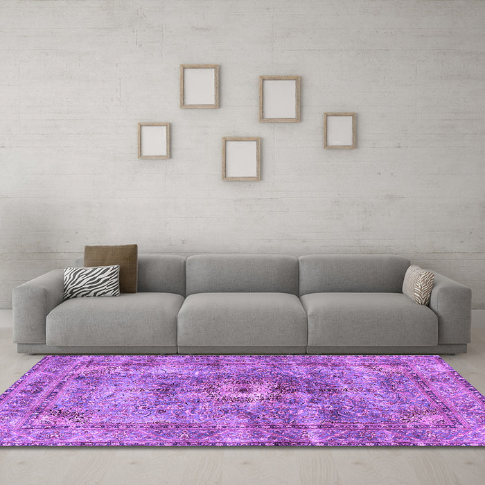 Machine Washable Persian Purple Traditional Area Rugs in a Living Room, wshtr4361pur