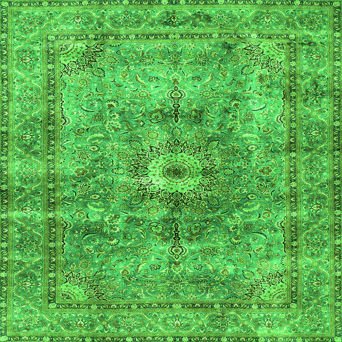 Round Machine Washable Persian Green Traditional Area Rugs, wshtr4361grn