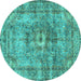 Round Persian Turquoise Traditional Rug, tr4361turq