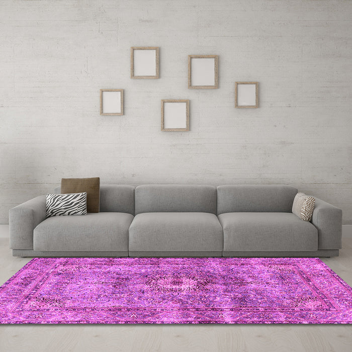 Machine Washable Persian Pink Traditional Rug in a Living Room, wshtr4361pnk