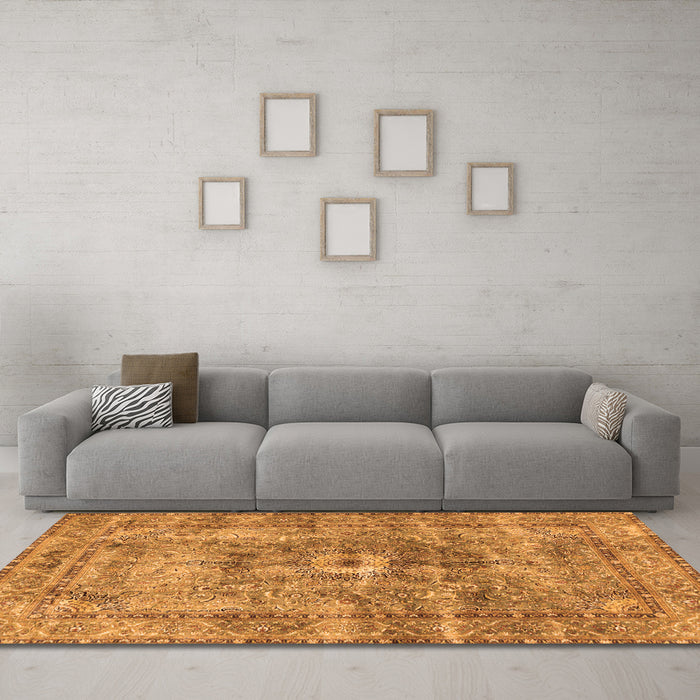 Machine Washable Persian Orange Traditional Area Rugs in a Living Room, wshtr4361org