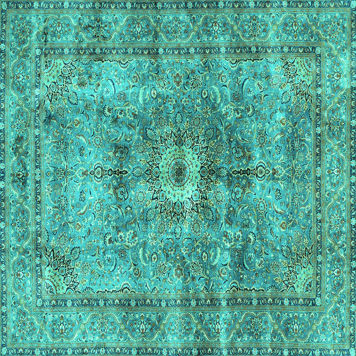 Square Machine Washable Persian Turquoise Traditional Area Rugs, wshtr4361turq
