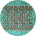 Round Machine Washable Persian Turquoise Traditional Area Rugs, wshtr4362turq