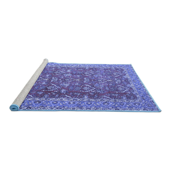 Sideview of Machine Washable Persian Blue Traditional Rug, wshtr4362blu