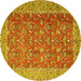 Round Machine Washable Persian Yellow Traditional Rug, wshtr4362yw