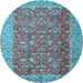 Round Machine Washable Persian Light Blue Traditional Rug, wshtr4362lblu