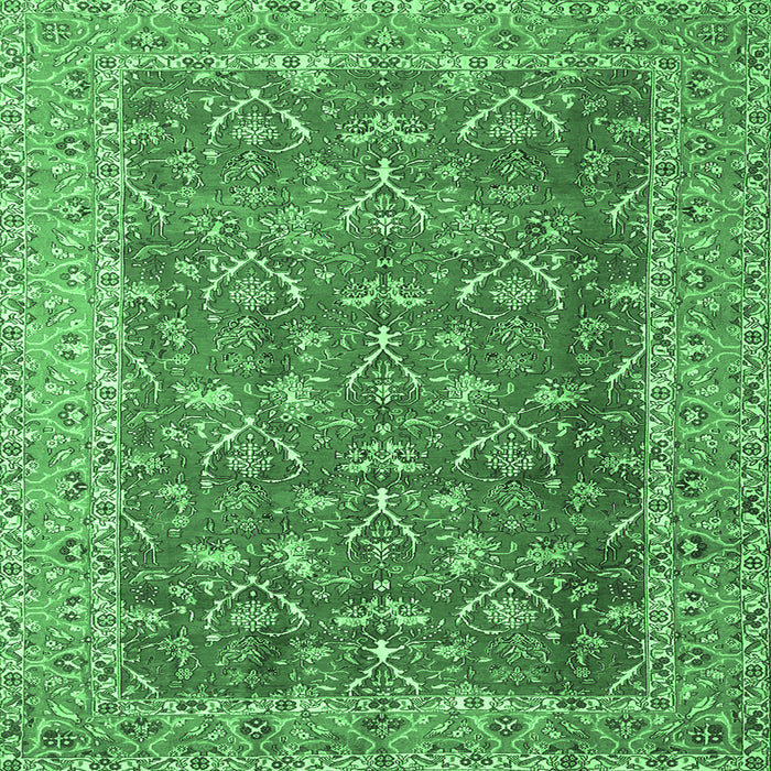 Square Machine Washable Persian Emerald Green Traditional Area Rugs, wshtr4362emgrn