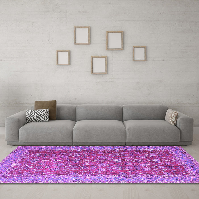 Machine Washable Persian Purple Traditional Area Rugs in a Living Room, wshtr4362pur