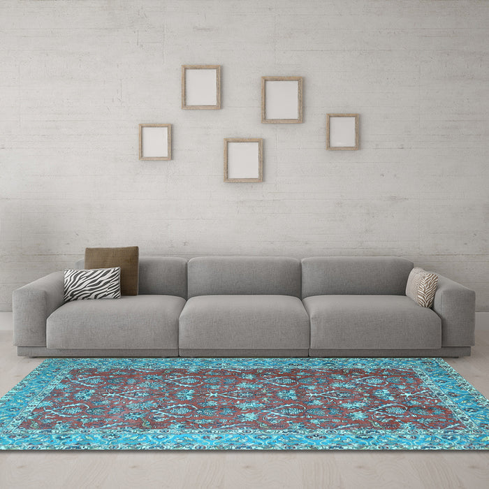 Machine Washable Persian Light Blue Traditional Rug in a Living Room, wshtr4362lblu