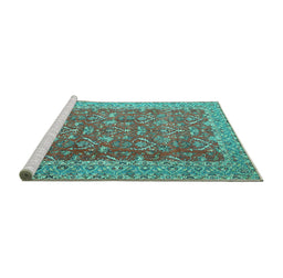 Sideview of Machine Washable Persian Turquoise Traditional Area Rugs, wshtr4362turq