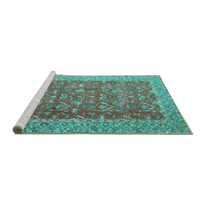 Sideview of Machine Washable Persian Turquoise Traditional Area Rugs, wshtr4362turq