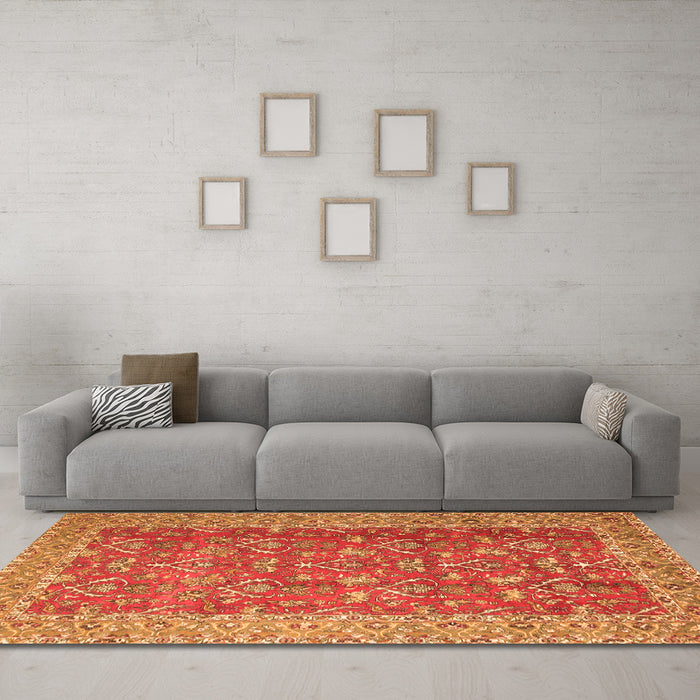 Machine Washable Persian Orange Traditional Area Rugs in a Living Room, wshtr4362org