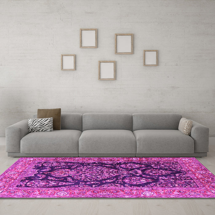 Machine Washable Persian Pink Traditional Rug in a Living Room, wshtr4363pnk