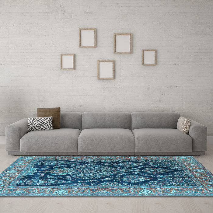 Machine Washable Persian Light Blue Traditional Rug in a Living Room, wshtr4363lblu