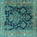 Square Machine Washable Persian Turquoise Traditional Area Rugs, wshtr4363turq