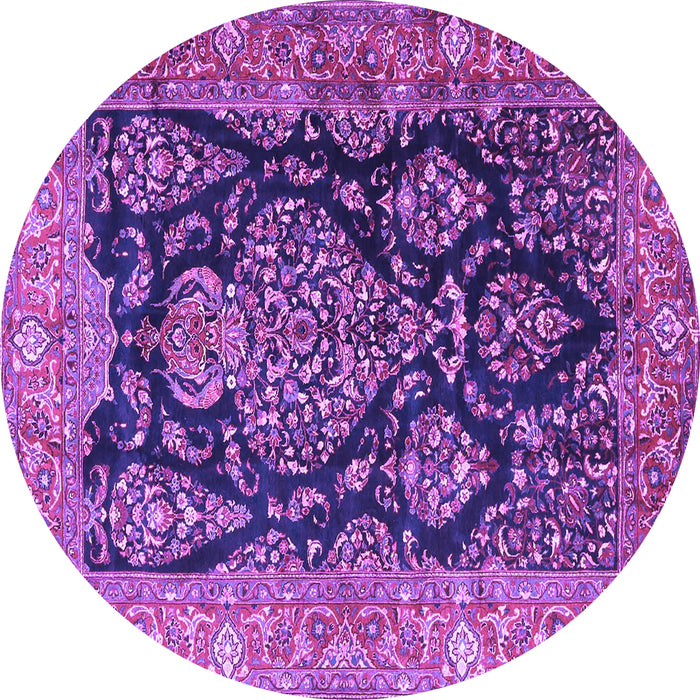Round Machine Washable Persian Purple Traditional Area Rugs, wshtr4363pur