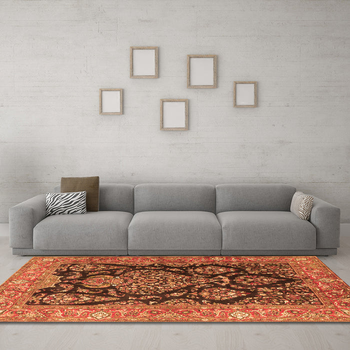 Machine Washable Persian Orange Traditional Area Rugs in a Living Room, wshtr4363org