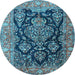 Round Machine Washable Persian Light Blue Traditional Rug, wshtr4363lblu