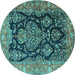 Round Machine Washable Persian Turquoise Traditional Area Rugs, wshtr4363turq