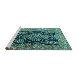 Sideview of Machine Washable Persian Turquoise Traditional Area Rugs, wshtr4363turq
