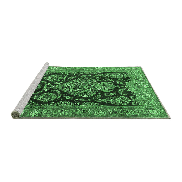 Sideview of Machine Washable Persian Emerald Green Traditional Area Rugs, wshtr4363emgrn