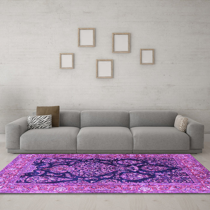 Machine Washable Persian Purple Traditional Area Rugs in a Living Room, wshtr4363pur
