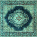 Square Machine Washable Medallion Turquoise Traditional Area Rugs, wshtr4364turq