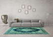 Machine Washable Medallion Turquoise Traditional Area Rugs in a Living Room,, wshtr4364turq