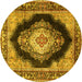 Round Machine Washable Medallion Yellow Traditional Rug, wshtr4364yw