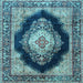 Square Machine Washable Medallion Light Blue Traditional Rug, wshtr4364lblu