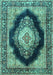 Machine Washable Medallion Turquoise Traditional Area Rugs, wshtr4364turq