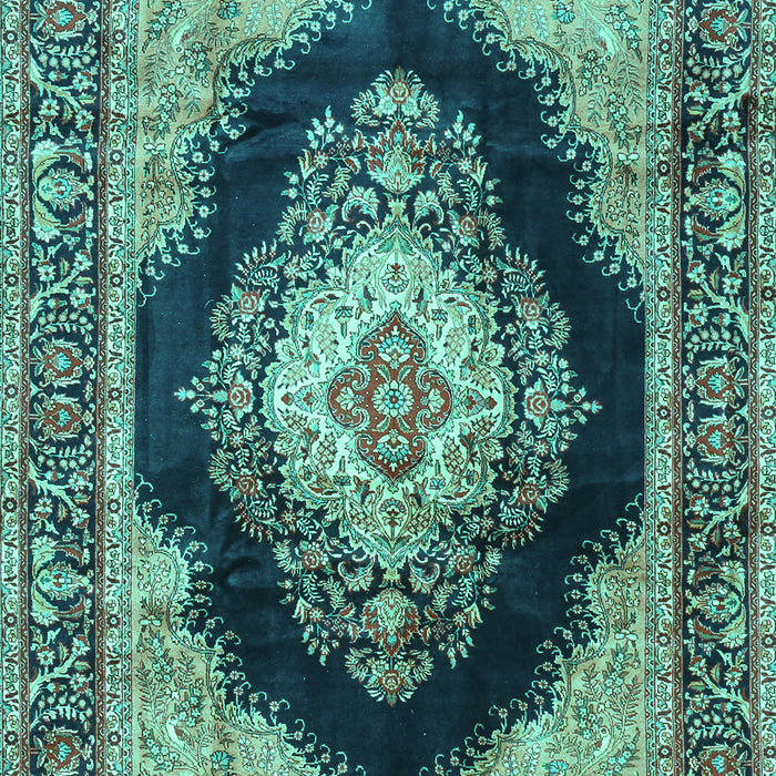 Machine Washable Medallion Turquoise Traditional Area Rugs, wshtr4364turq