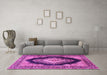 Machine Washable Medallion Pink Traditional Rug in a Living Room, wshtr4364pnk