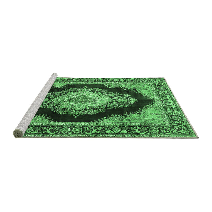 Sideview of Machine Washable Medallion Emerald Green Traditional Area Rugs, wshtr4364emgrn