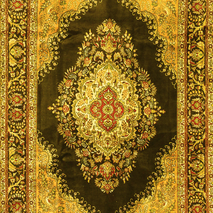 Machine Washable Medallion Yellow Traditional Rug, wshtr4364yw