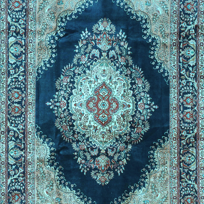 Machine Washable Medallion Light Blue Traditional Rug, wshtr4364lblu