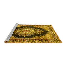Sideview of Machine Washable Medallion Yellow Traditional Rug, wshtr4364yw