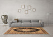Machine Washable Medallion Brown Traditional Rug in a Living Room,, wshtr4364brn