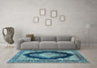 Machine Washable Medallion Light Blue Traditional Rug in a Living Room, wshtr4364lblu