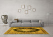 Machine Washable Medallion Yellow Traditional Rug in a Living Room, wshtr4364yw