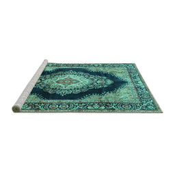 Sideview of Machine Washable Medallion Turquoise Traditional Area Rugs, wshtr4364turq