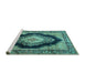 Sideview of Machine Washable Medallion Turquoise Traditional Area Rugs, wshtr4364turq