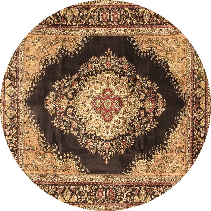 Round Machine Washable Medallion Brown Traditional Rug, wshtr4364brn
