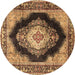 Round Machine Washable Medallion Brown Traditional Rug, wshtr4364brn